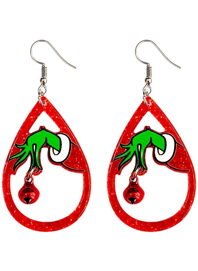 Cifudec Christmas Red White Green Earrings Gift Holiday Earrings for Women (Green hand) - Image 1